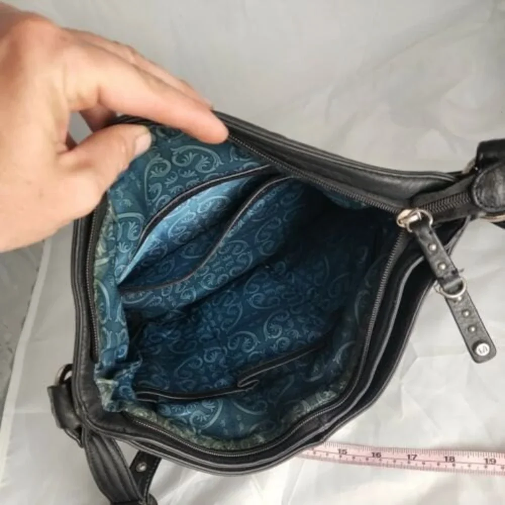 Stone Mountain Black Genuine Leather Purse Shoulder Bag Crossbody Satchel‎
